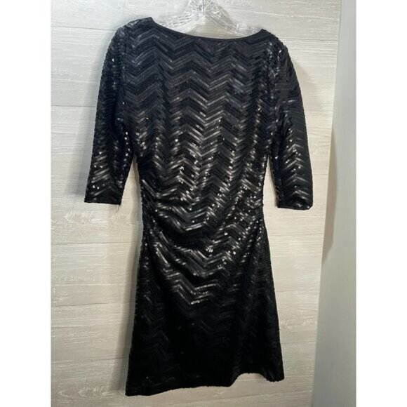 Tahari 3/4 Sleeve‎ Black Sequin Mini Dress Size 8 - Picture 2 of 5